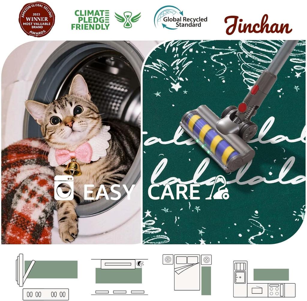 Christmas Runner Rug for Entryway Washable Christmas Tree Kitchen Rug Green Xmas Hallway Non-Slip Soft Rugs Home Decor