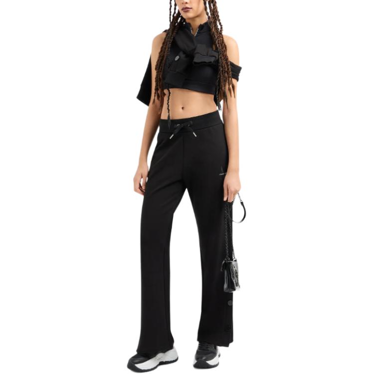 Armani Exchange Ss24 Solid Logo Print Drawstring Mid-Rise Straight Leg Casual Pants Women Pants Black 3DYP81-YJFMZ-1200