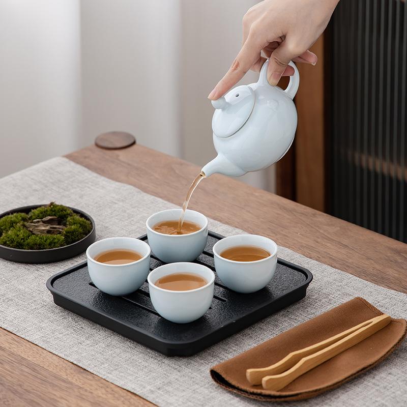Celadon tea set Portable ceramic travel small set One pot four cups with tea tray Simple Mid-Autumn Festival business gifts