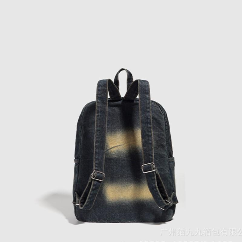Sac à dos en jean délavé Grunge Y2k pour femme High Street Poche à nœud Capacité large décontractée Mochila Sacs à dos vintage pour femme Esthétique