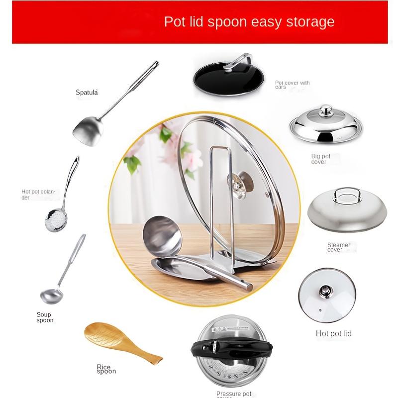 1pc Stainless Steel Pot Lid Rack with Removable Shelf and Drain Tray Bracket, Free Punching Soup Spoon Rack for Easy Pot Cover Storage and Drainage