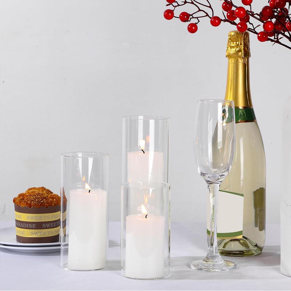 Glass Cylinder Vases Clear Cylinder Candle Holders for Slim Pillar Candles Wedding Centerpieces Wedding Candle Holders