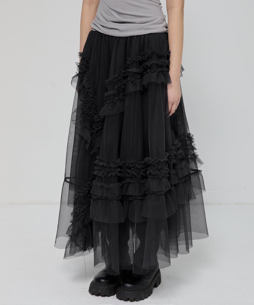 Peulleeoeob Tulle Layered Long Skirts (Fl-266_Black)