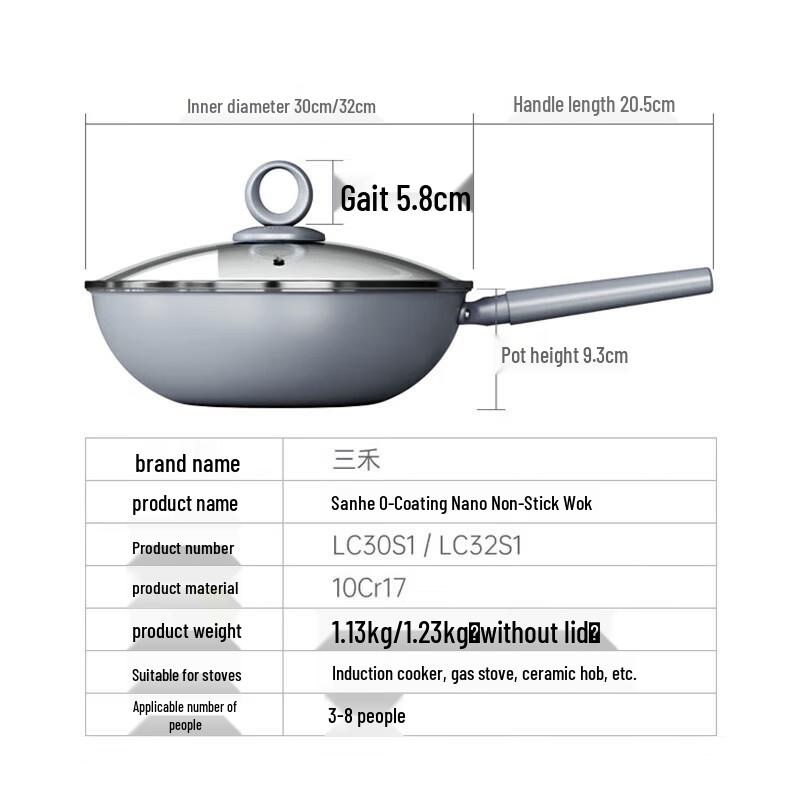 SANHO 30cm Titanium Alloy Non-Stick Wok