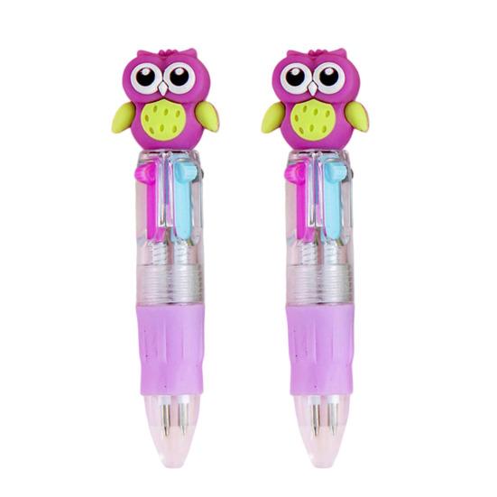 

2Pcs Retractable Ballpoint Pen 4-Color Cartoon Mini Oil-Based Pens for Students Smooth Writing Fun School Supplies Classroom Prize for I