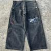 Mens Y2K Streetwear Denim Pants High Waist Loose Fit Straight Leg Jeans With Embroidery