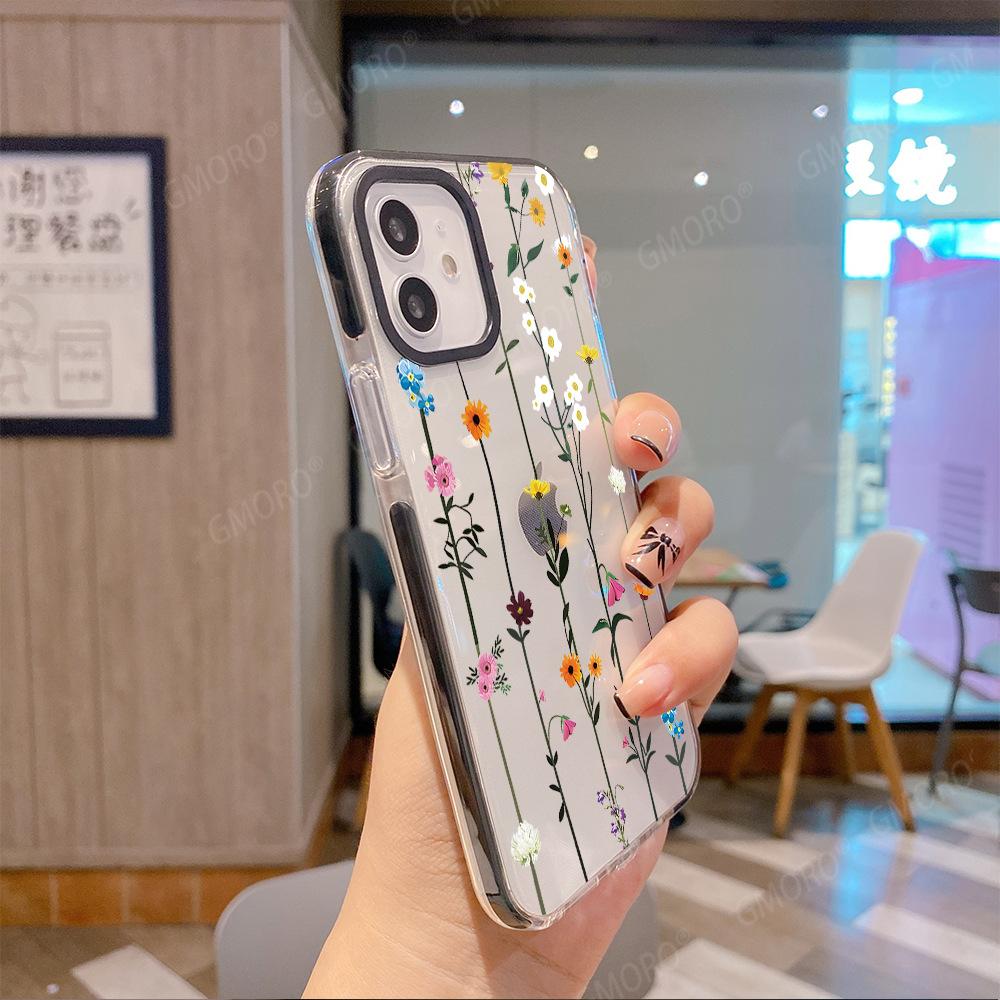Foreign Trade Explosion Isn't Simple Flower iPhone14 Two-color Tpu Transparent Case Apple 17 Flower Mobile Phone Case 16