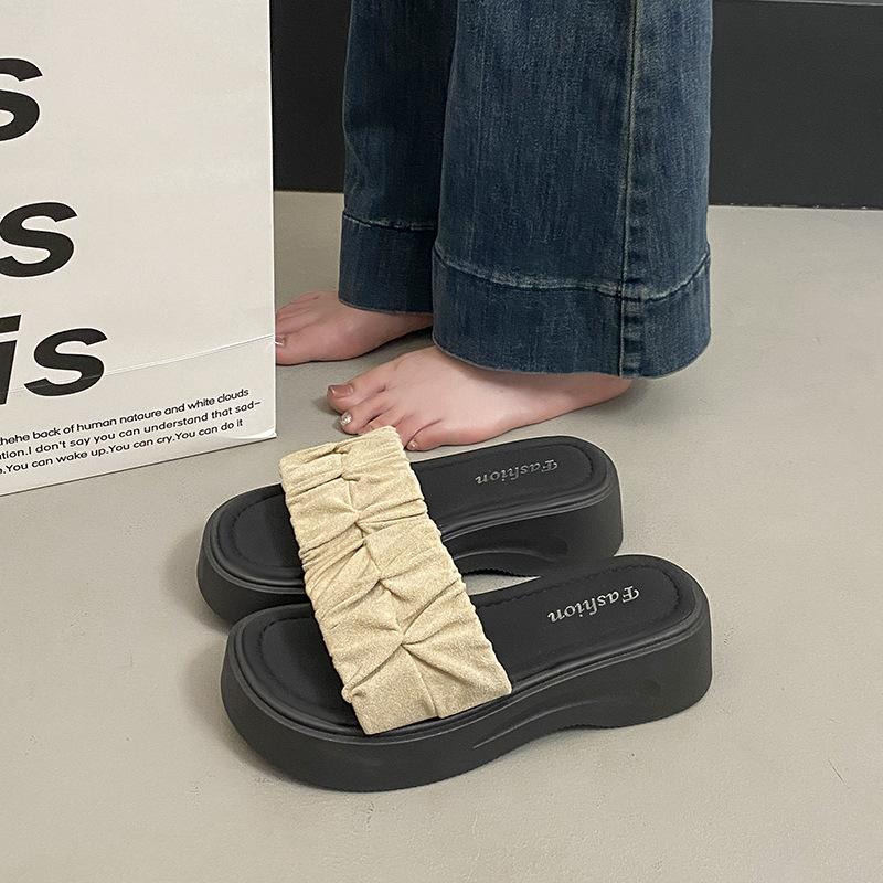 

Тапочки на толстой подошве для женщин, чтобы увеличить их рост, и с открытыми пальцами для ношения летом, сандалии с мягкой подошвой на плоской подошве, удобные и повседневные 40 бежевый