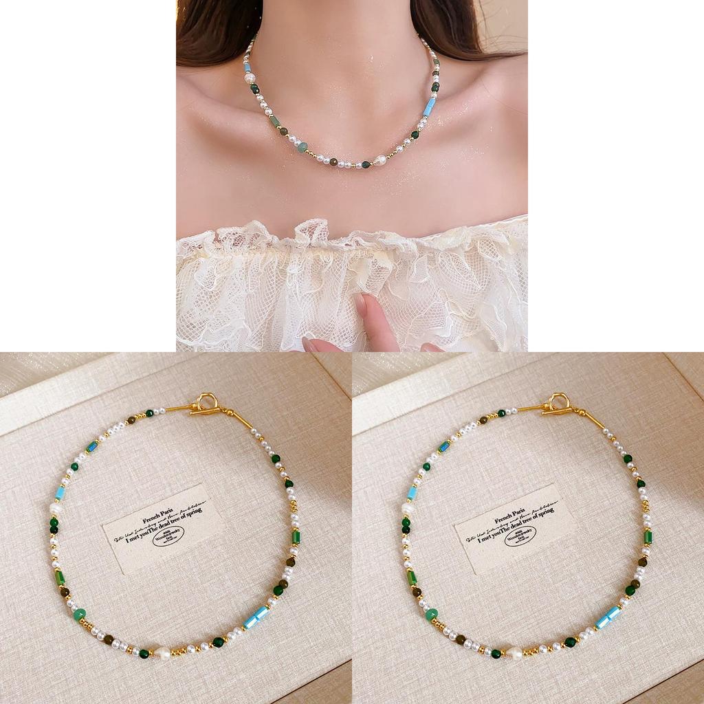 French Retro Pearl Beaded Necklace With Geometric Design For Elegant Women