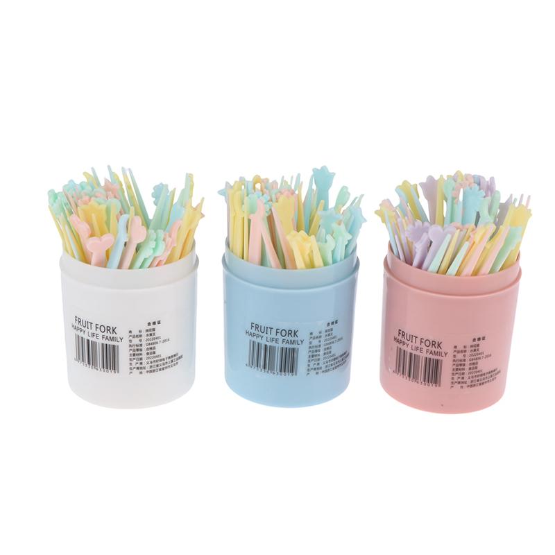 50Pcs/Set Fruit Fork Candy Color Mini Fruit Picks Plastic Snack Dessert Forks