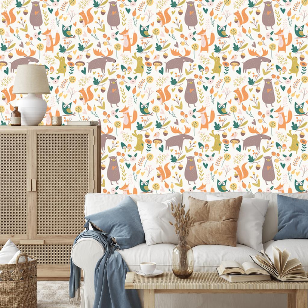 Wallpaper Beautiful Forest Animals for Living Room and Bedroom 50x1000