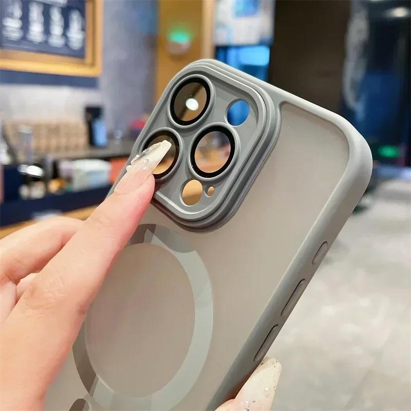 Frosted Armor Magnetic Magsafe Translunt Case For iPhone 11 12 13 14 Plus 15 16 Pro Max Wireless Charge Lens Protection Cover