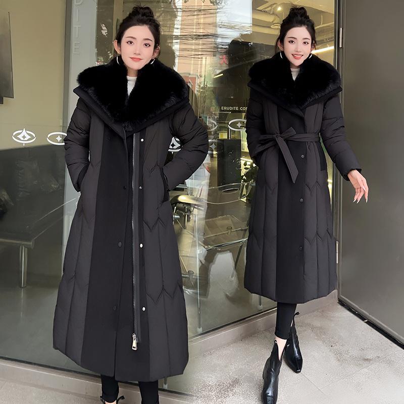 Women's large fur collar splicing new cold and windproof lightweight thickened fluffy warm loose high-quality fabric casual sports cotton clothing