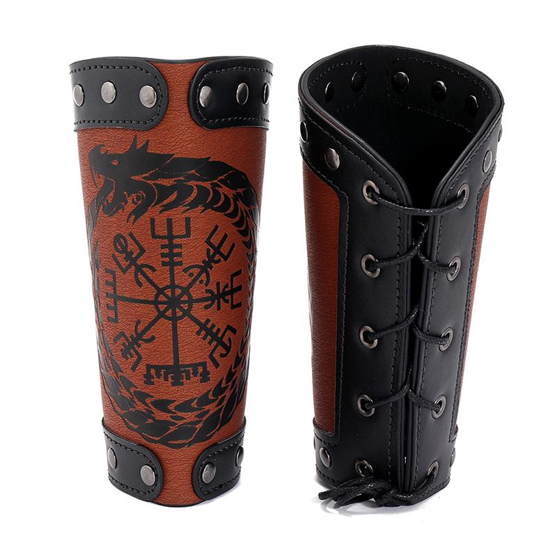 Odin Runes Wide Bangle Viking Compass Punk Dragon Head Leather Bracelet Men Wristband Jewelry Gift