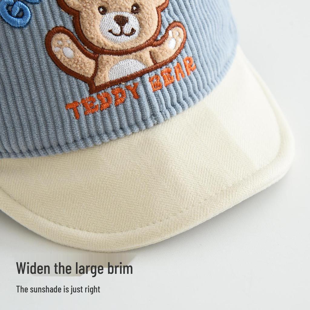 Children's Warm Cartoon Bear Duckbill Baseball Cap with Pom-Pom