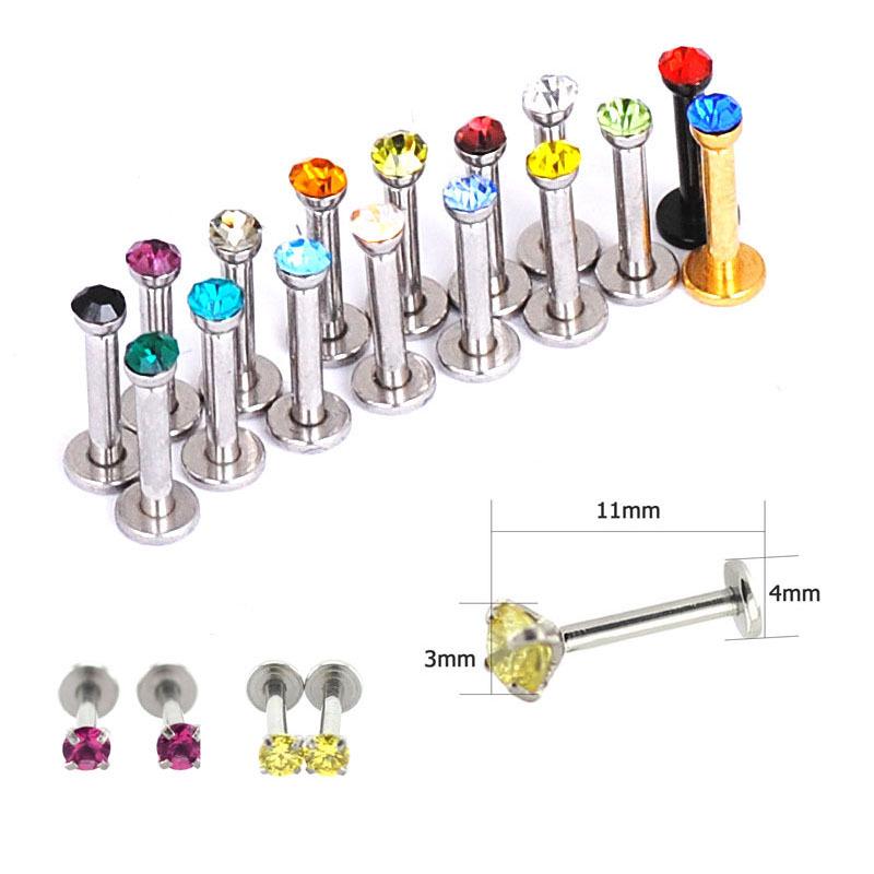 Multicolor 1.2*8mm Stainless Steel 16G Rhinestone Lip and Cartilage Stud