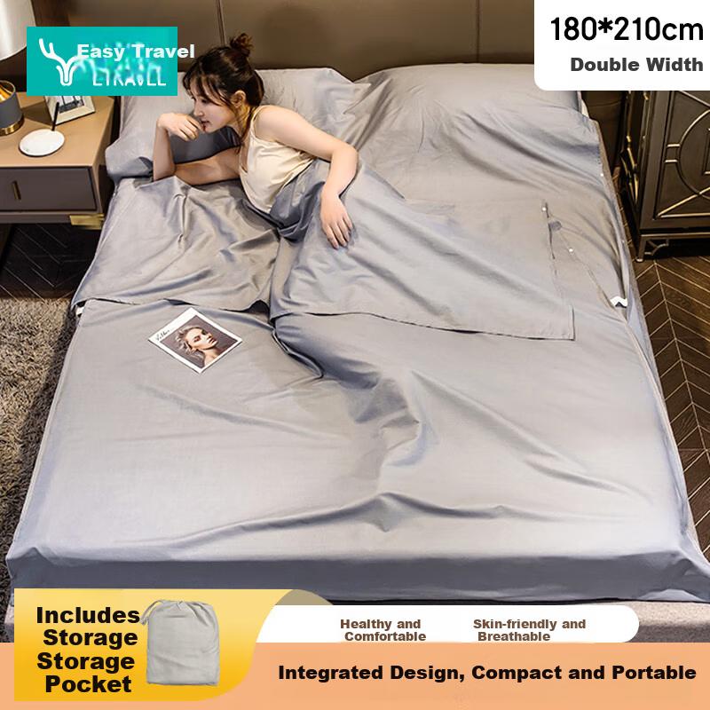 Etravel Anti-Dirt Sleeping Bag Travel Business Trip Bedding Sheet Quilt Cover Pillowcase Set Gray 180*210cm