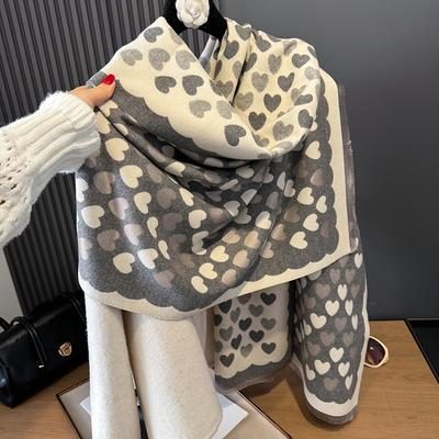 Cute Peach Heart Warm Atmosphere Thickened Shawl Female Autumn And Winter Sweet Student Scarf Female