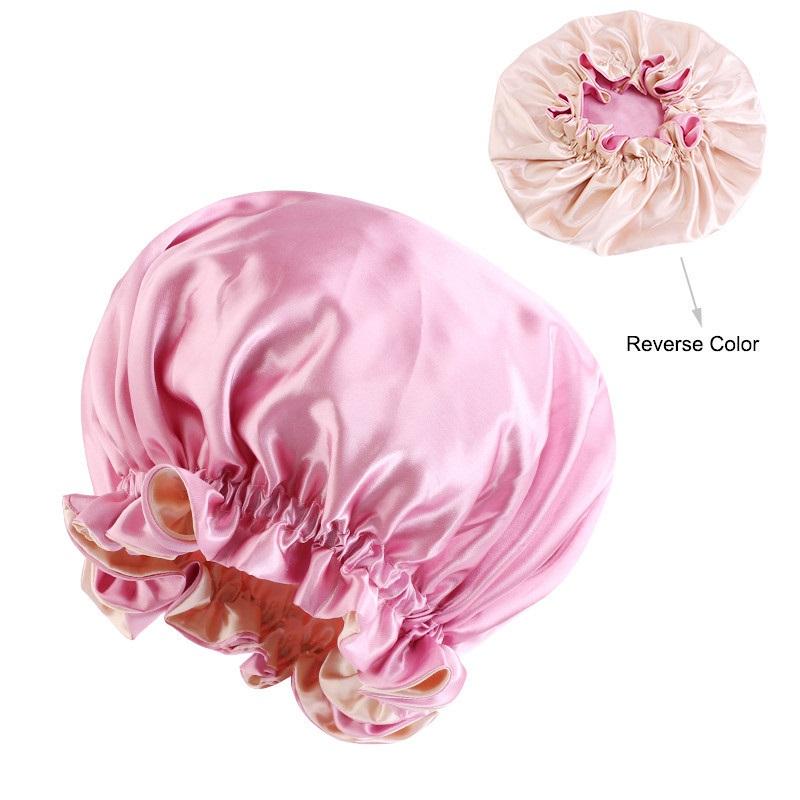 Lady Silk Night Sleep Hats Double Layer Head Cover Fashion Shower Cap Adjustable Silk Satin Bonnet For Women