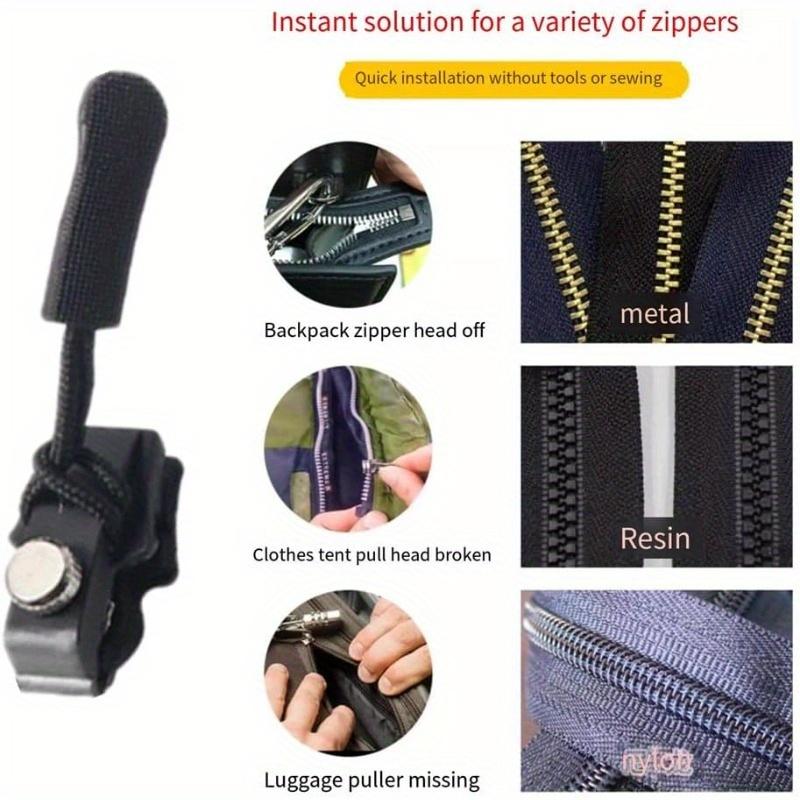 9Pcs Universal Zipper Repair Kit Quick Instant Detachable Zipper Head Replacement Zipper Slider Pull for Jacket Bags Coat Free Sewing