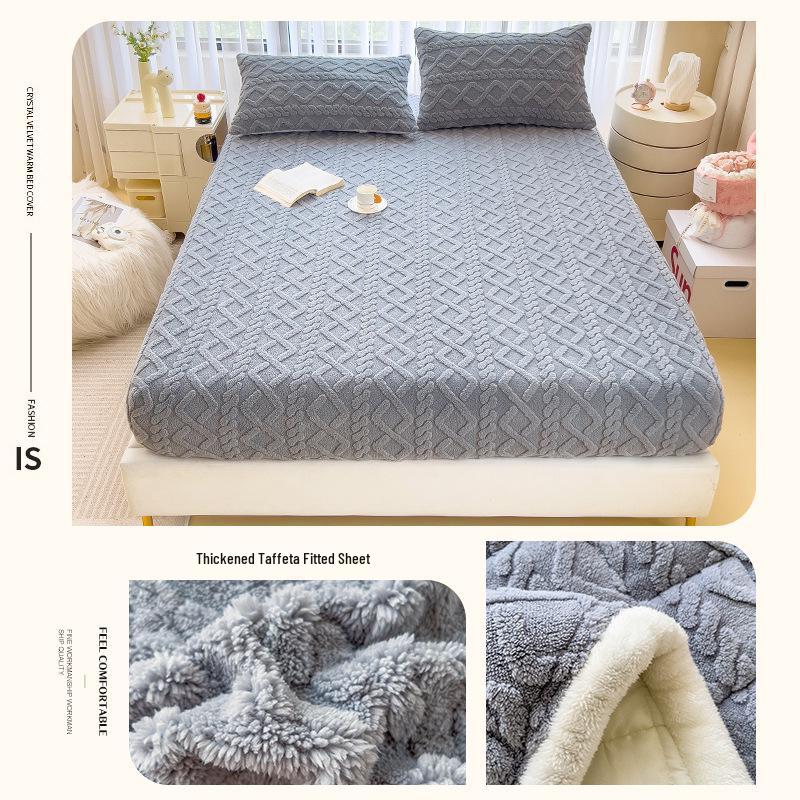 Winter Plush Taffeta Velvet Fitted Bed Sheet - Thick, Non-Slip Coral Fleece Flannel Cover
