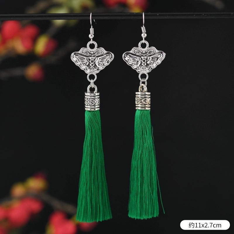 

Вышитые вручную серьги из мьяоского серебра, ретро, длинные серьги с бахромой, старинная вышивка мьяо, женские серьги