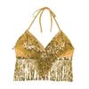 Belly Dance Sequin Fringe Top Nightclub Performance Halter Bra Dance Wear Show Costumes Halter Bra  Performance Top