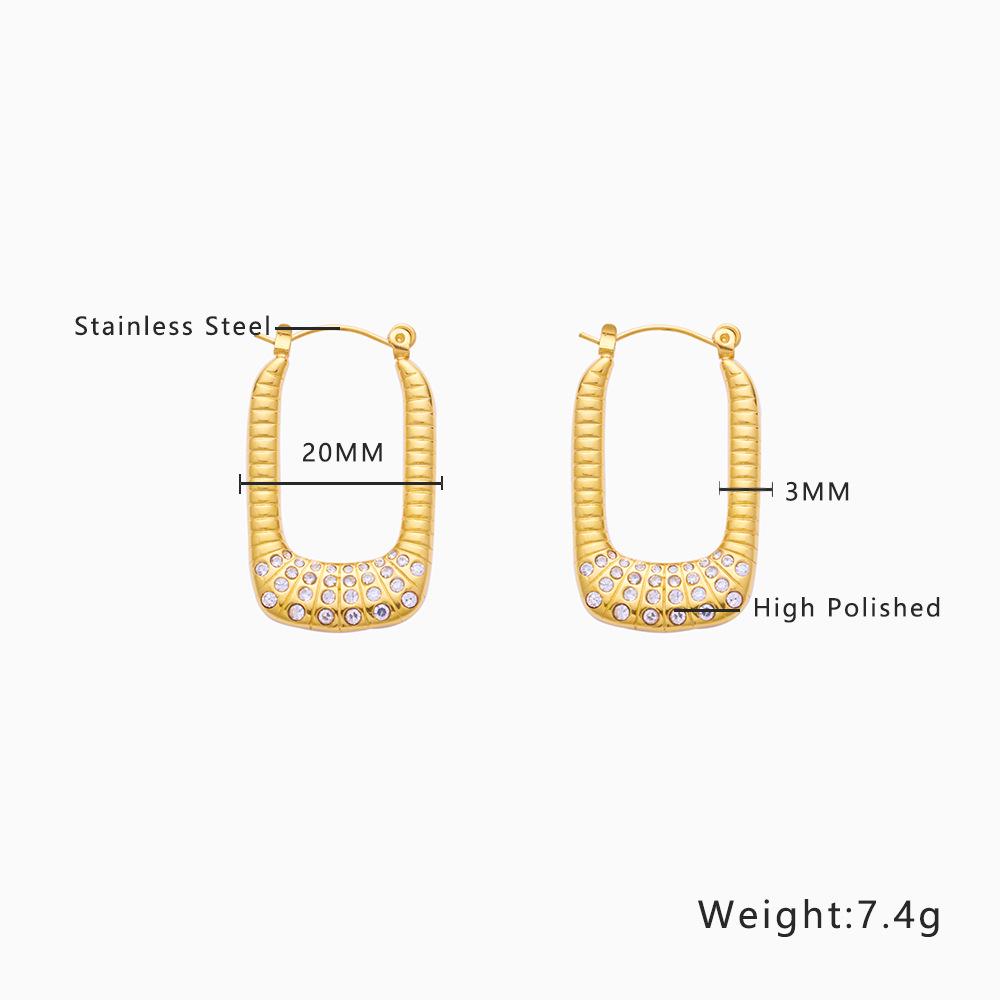 European INS Titanium Steel U-Shaped Rhinestone Earrings: High-End Stainless Steel Retro Ear Clips for Women.