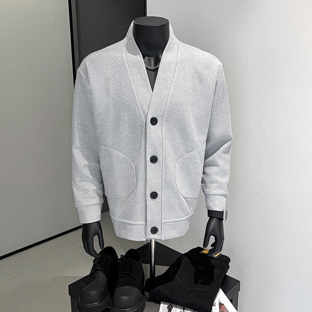 2026 New Fashion Men's Waffle Retro Knitted Simple Fashion V-neck Sweater Men