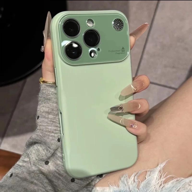 Liquid Silicone Soft Phone Case With Lens Fragrance Protection For iPhone 16 15 Plus 14 13 17 Pro Max 11 Plain Shockproof Cover
