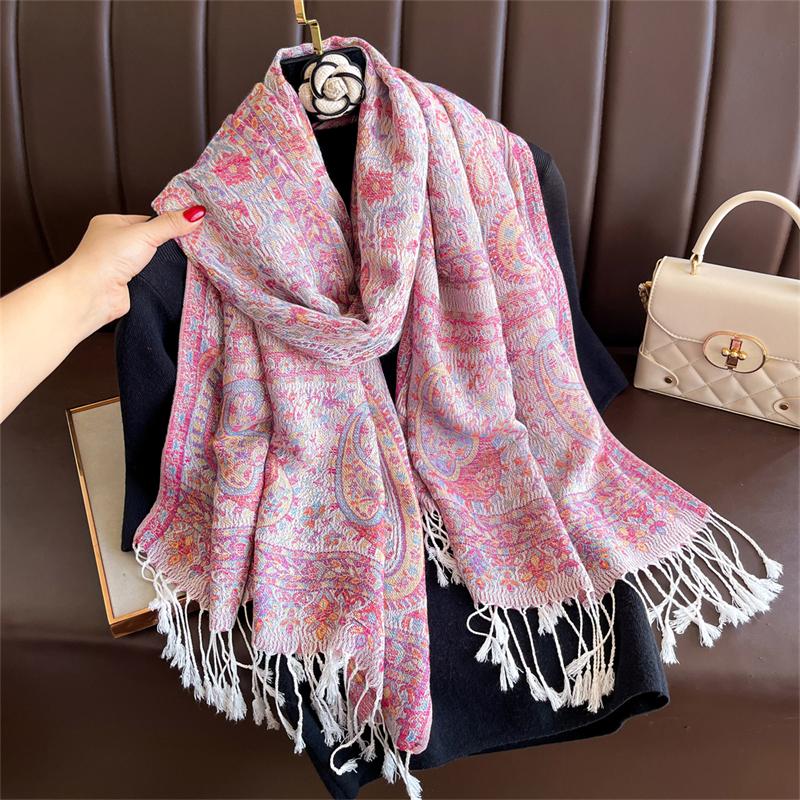 Autumn Boho Paisley Jacquard Pashmina Scarf Shawls for Women Wrap Cashmere Blanket Warm Thick Stoles Lady Bufanda Travel Stole