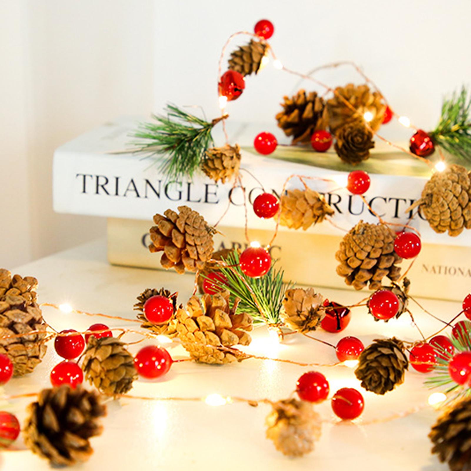 

2/3M светодиодная гирлянда с красными фруктовыми колокольчиками, шишками, сосновыми иголками, праздничная новогодняя для дома, рождественское украшение, атмосфера вечеринки 3M 30LED