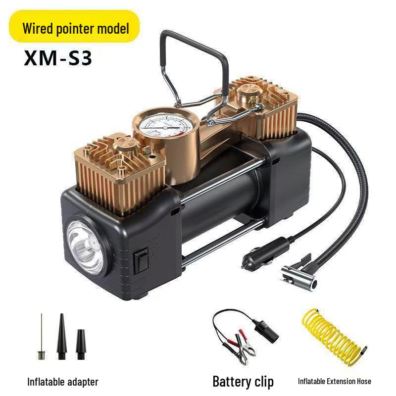 12V Portable High Power Tire Inflator for Off-road and Small Cars Dual Cylinder 24V Electric Inflator Pump золотой