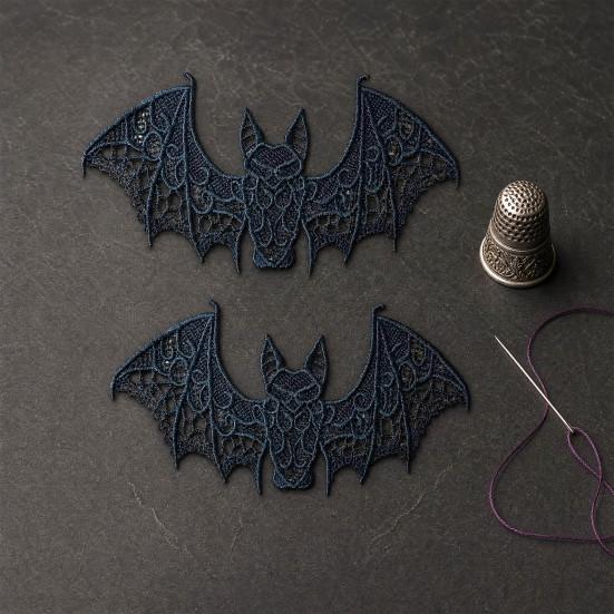 2 Pcs Halloween Bat Embroidered Patch Lace Gothic Wing Design DIY Clothing Badges