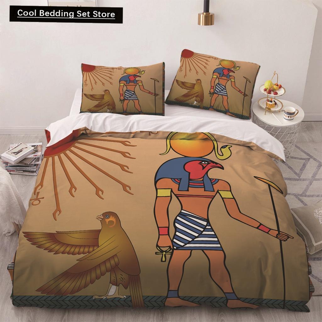 Africa Egypt King Queen Duvet Cover Egyptian Pharaoh Bedding Set for Teens Adults Ancient Frescoes 2/3pcs Polyester Quilt Cover