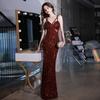 Sexy Evening Dress Women's 1011 New Silver Sequins Texture Style Temperament Host Suspender Fishtail