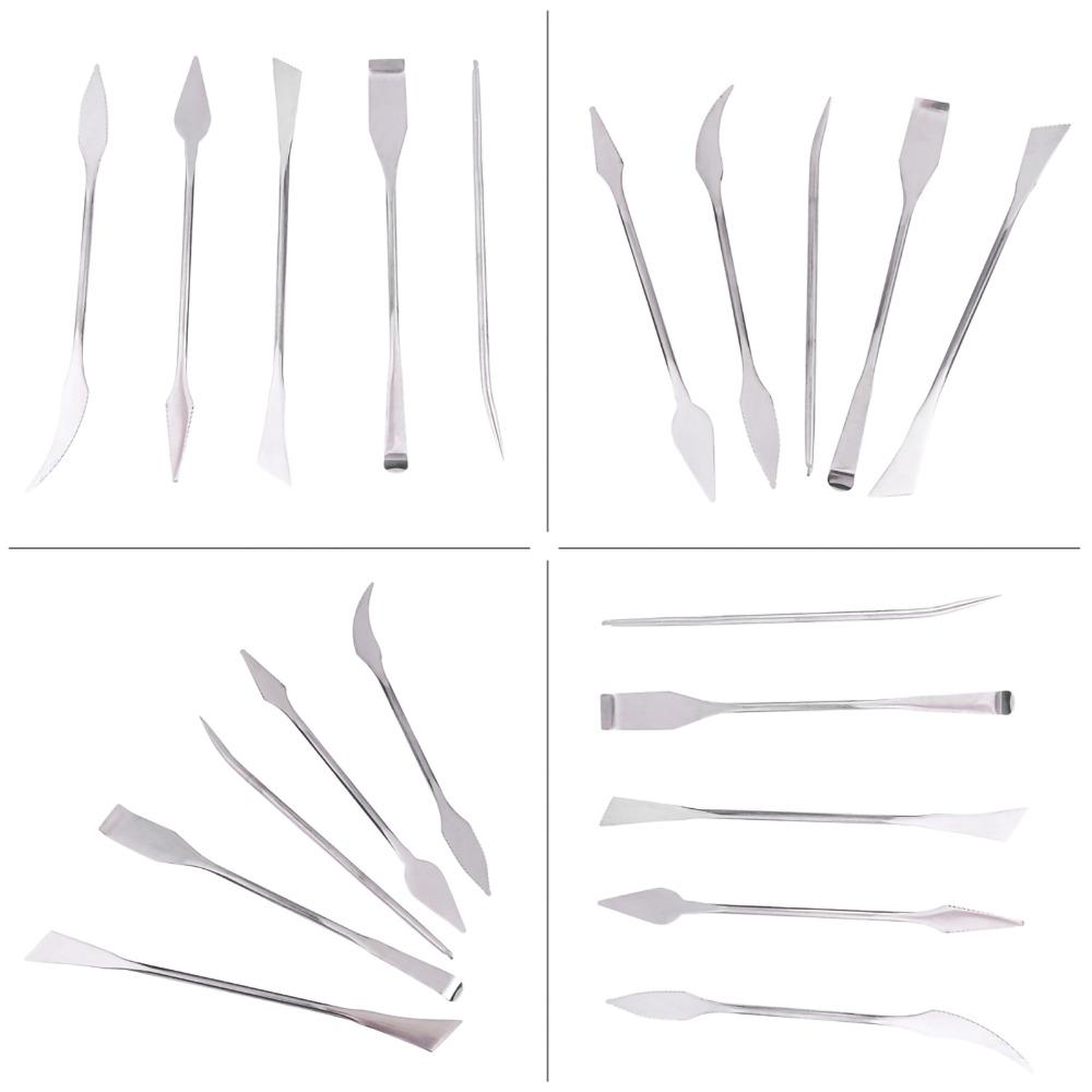 5pcs Stainless Steel Pottery Carving Tools Double Ended Carving Spatula Clay Sculpting Tools 5Pcs Set Sculpture Tools