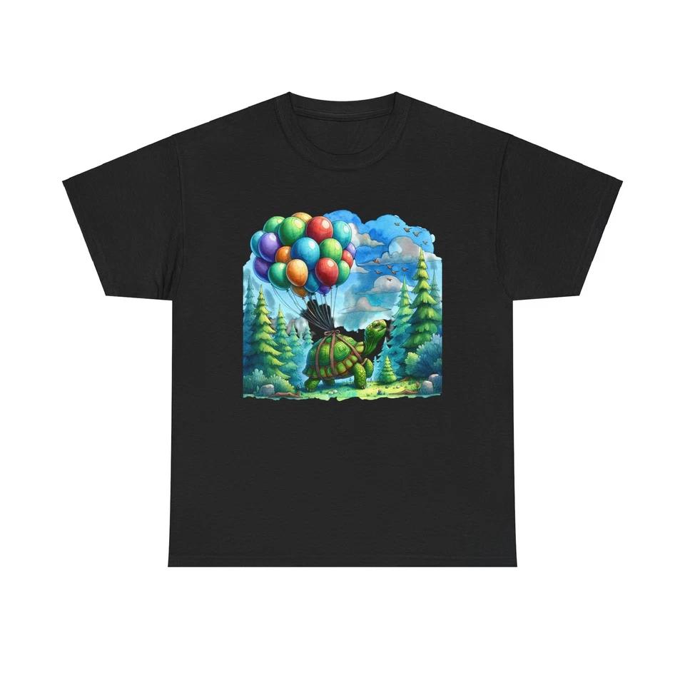 Unisex Adult T Shirt Tortoise Balloons Whimsical Watercolor Turtle Aviation Cute S