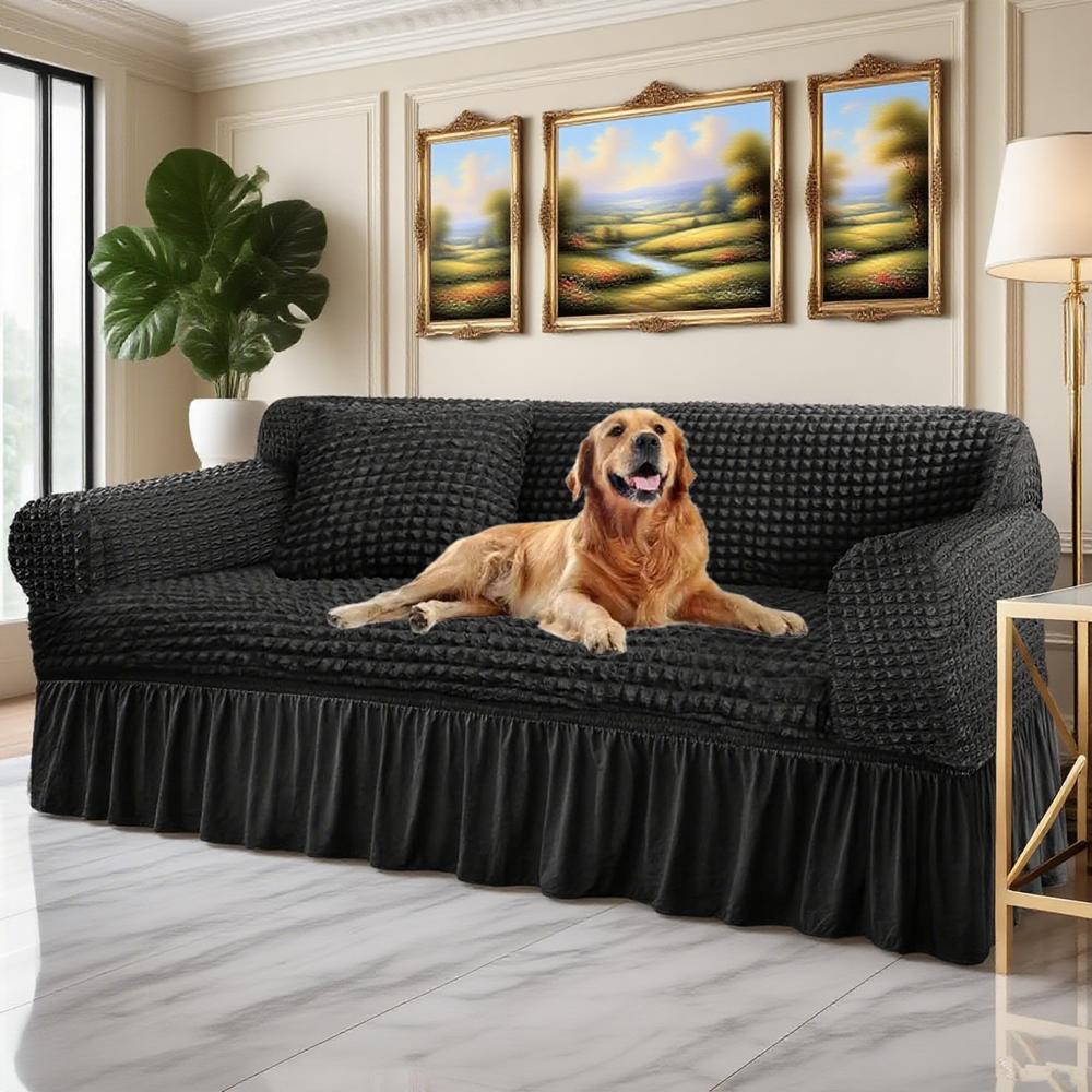 Stretch Seersuckers Sofa Cover With Skirt Washable Stretchable Sofa Slipcover Couch Cover Furniture Protector with 1 pillowcase 1 Seater чёрный 6590₽