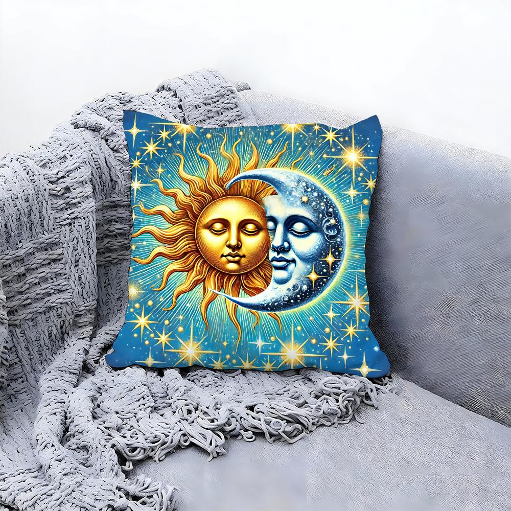 Gorgeous Sun Moon and Stars Cushion Cover Premium Comfort Reversible Pillow Cove Two In One Design for Any Room  Car Interior