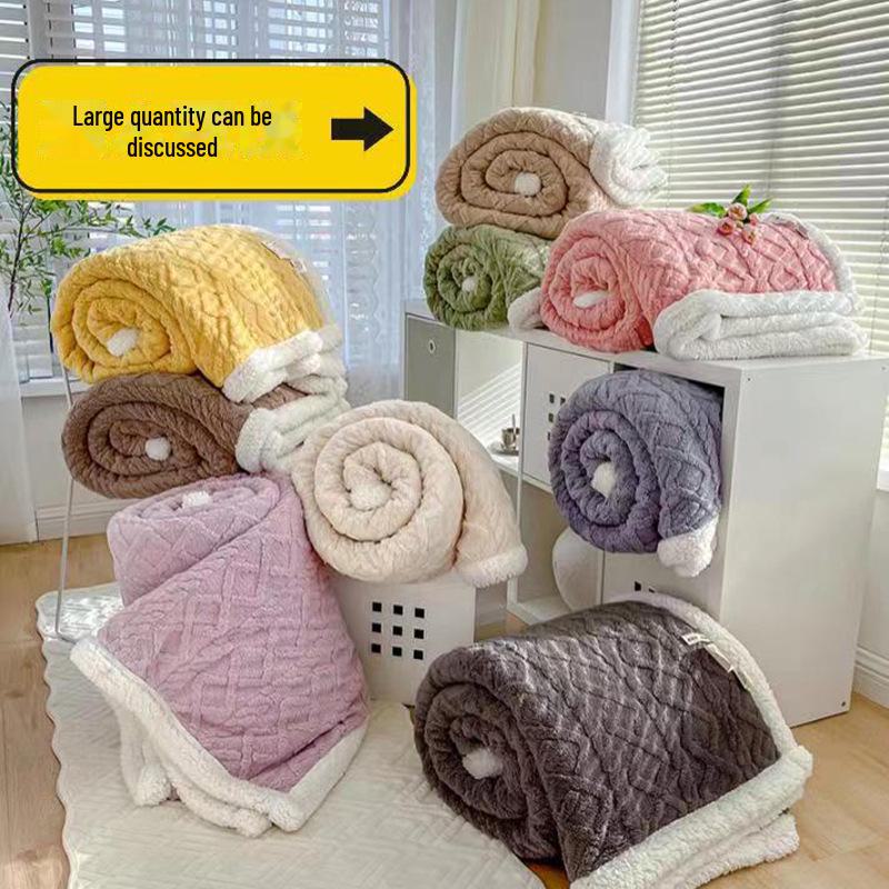 Double-layer Thickened Lambskin Jacquard Tuff Fleece Blanket for Office Nap - Solid Color AB Version.