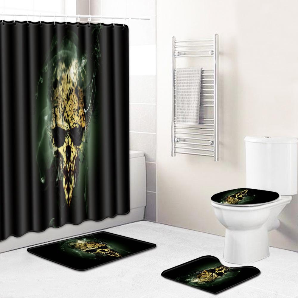 Skull Shower Curtain Floor Mat Combination Four-Piece Set Bathroom Toilet Carpet Shower Room Mat Foot Mat