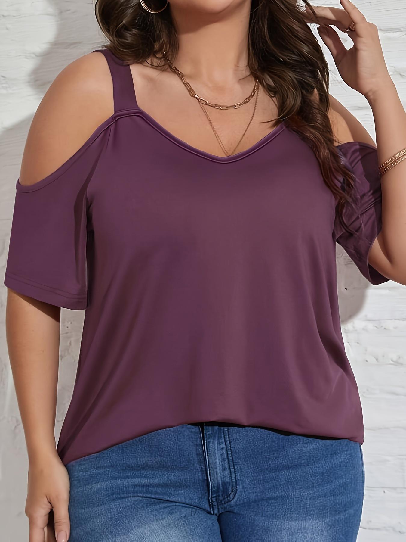 2025 Spring/Summer European & American Women s Off-the-Shoulder Solid Color Short-Sleeve Fashion Top 5XL