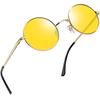 Joopin and Round Sunglasses with UV400 for and Hiking Men's Women's Protection, Lightweight, Fishing, Driving, (Gold/Yellow)