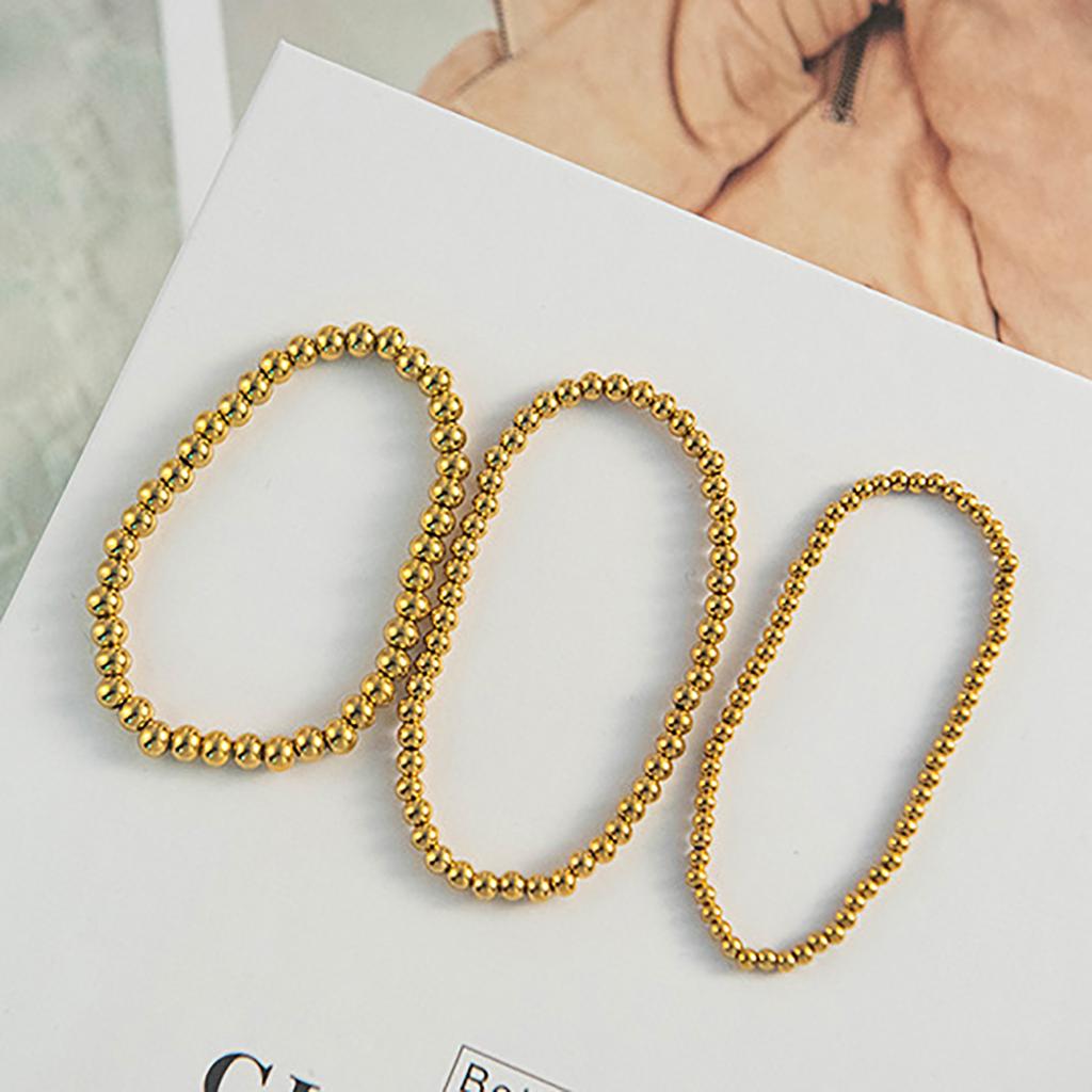 Stretcharmband med guldpläterade pärlor 3/4/5/6/8 mm stapelbart kulpärlarmband för kvinnor och män, trendigt stapelbart armband med zirkon, gåva