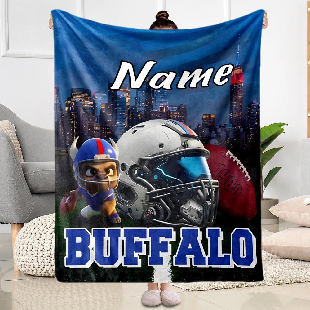 Buffalo Football Cityscape Customize Your Name Blanket Gift Customizable Blanket Warmthful Decor for Bed Seaside Living Room Chair for All Occasions