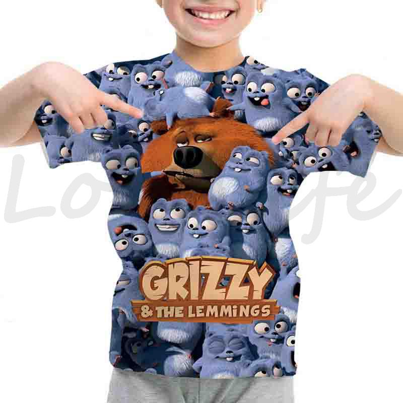 Summer Kids Grizzy And The Lemmings T-Shirts Children Cartoon 3D T Shirts Camiseta Boys Girls Teens Toddler T Shirts Tee Tops