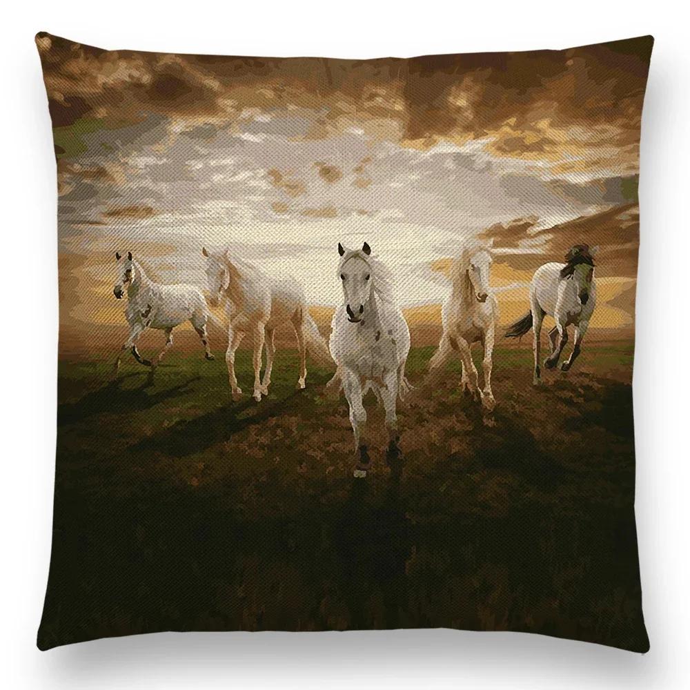 Horse Oil Painting Pillow Case Home Decor Vintage Cushion Cover for Sofa Car Linen Pillow Cover Home Decorative Drop Shipping