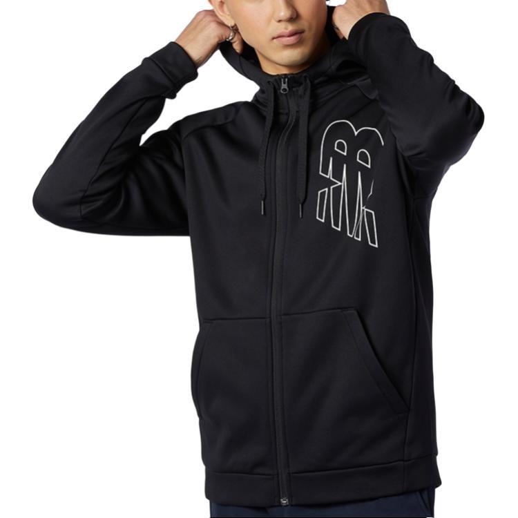 New Balance Logo Print Sports Fleece Lined Hood Jacket Winter Men's Black AMJ13020-BK