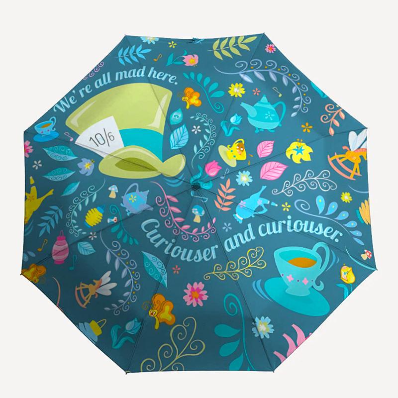 

1pc Alice Wonderland Home Essential Cute Cartoon Umbrella, Portable Folding Umbrella with Durable Iron Frame 8 Ribs, a0821011